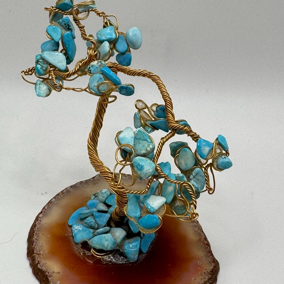 VTG Agate base Deer Park Originals Turquoise Gemstone Bonsai Tree Sculpture - Picture 4 of 5